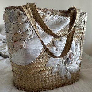 Hand-made embroidered sea shell tote